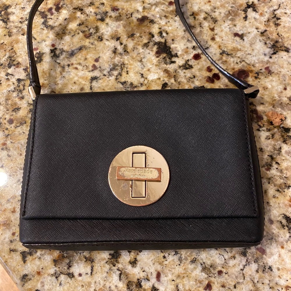 Kate Spade Black Clutch/ crossbody with Gold Accents
